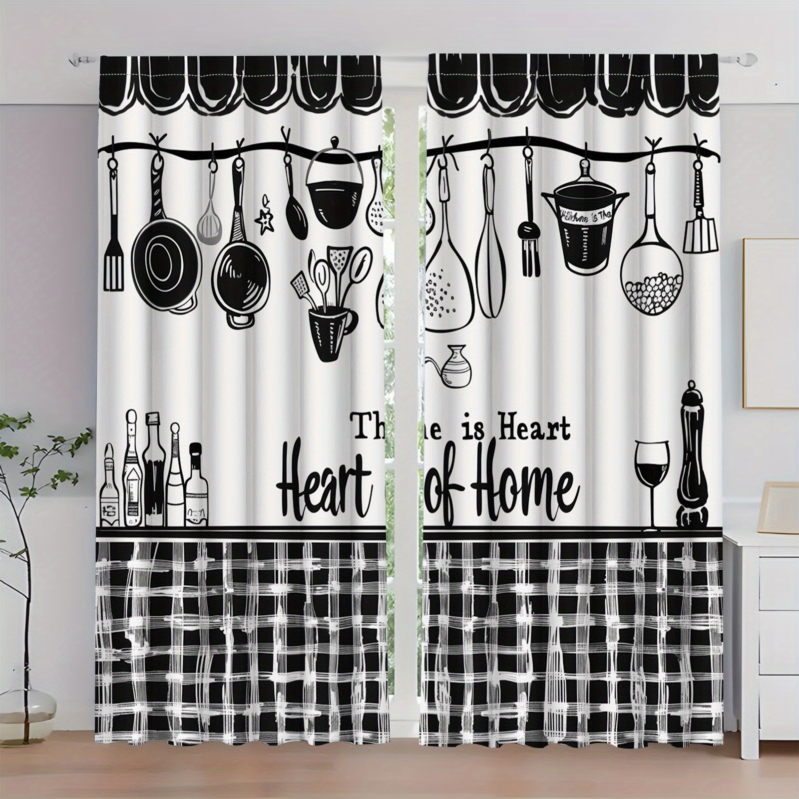 Home Cooking Youtube - Kitchen Utensils Text Curtains Black White